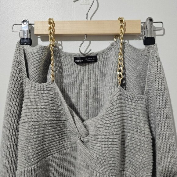 Shein Off Sholder Knit Top - L - Gray - Picture 3 of 8